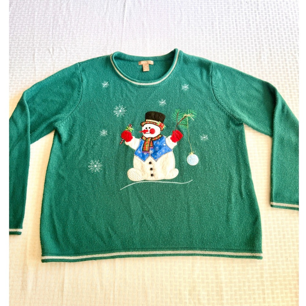 White Stag Snowman Ugly Christmas Sweater Green Plus Size XXL 20 Holiday Festive
